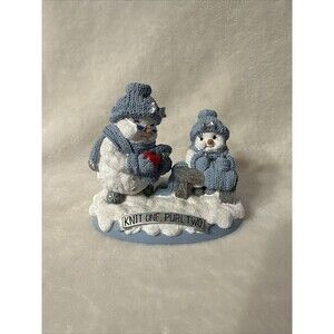 Two Snowmen 2000 Snow Buddies Holiday Christmas Figurine Knit One Purl Mom Son